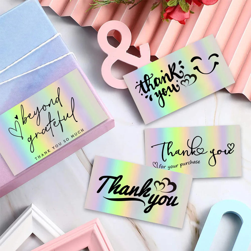 Tarjetas de agradecimiento holográficas de arcoíris, tarjeta de visita para boda, Baby Shower, boda, cumpleaños, agradecimiento, 9x5cm, 50 piezas