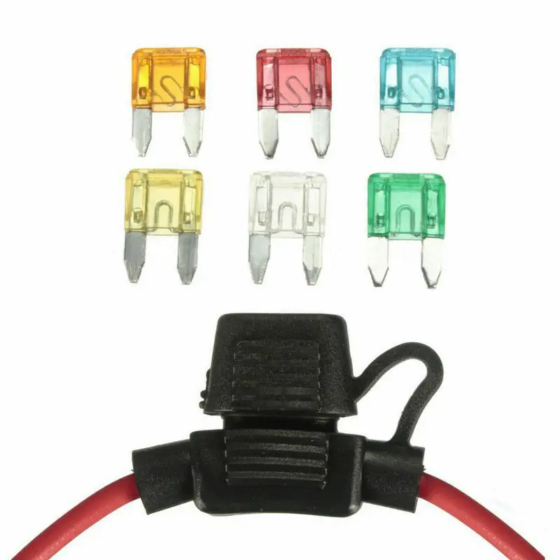 12V car splash-proof and waterproof in-line mini blade fuse holder + 5/10/15/20/25/30 Amp fuse