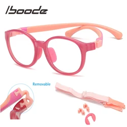 Iboode Children Silicone Anti-blue light Glasses TR90 Flexible Removable Flat Mirror Non-slip Sport Eyeglasses Frame Girls Boys