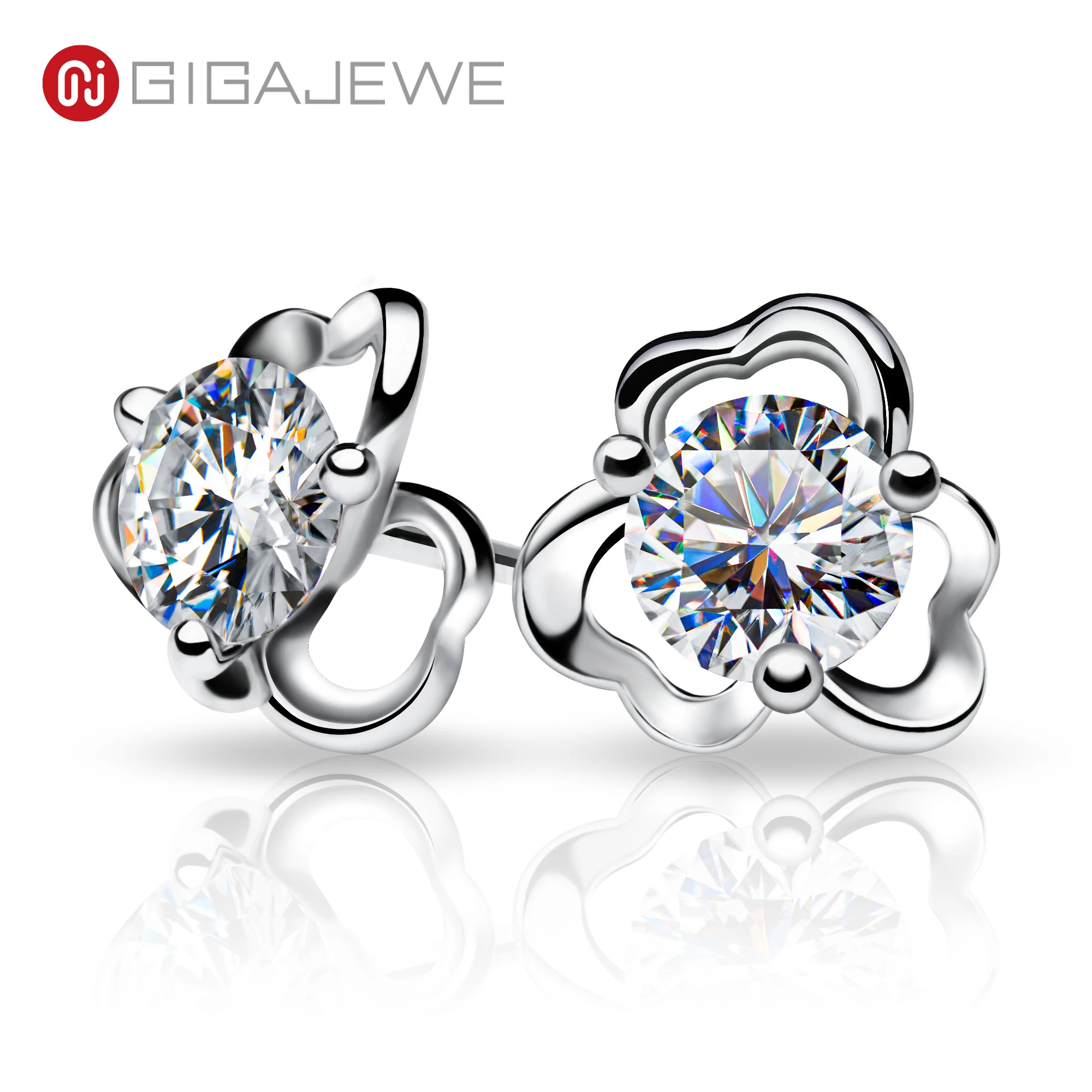 GIGAJEWE Moissanite D łącznie 1,2 ct 5.5mm S925 srebrny kolczyk 18K Test diament powlekany złotem przeszedł biżuterię prezent dla kobiety