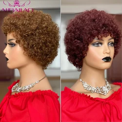 Short Bob Afro Wig Brazilian Kinky Curly Human Hair Wig Full Machine Wigs Remy Hair For Black Women Afro Puff Wigs 150% Density