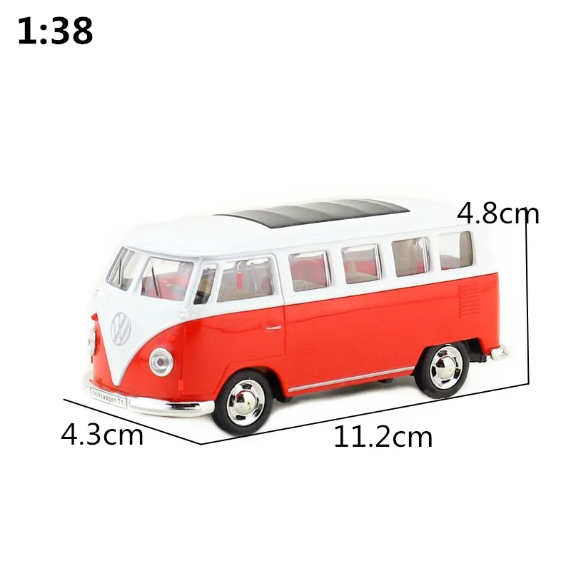 Diecast Metal Toy Model 1:38 Scale Volkswagen Type 1 Classical T1 Bus Car Pull Back Educational Collection Gift kid Match Box