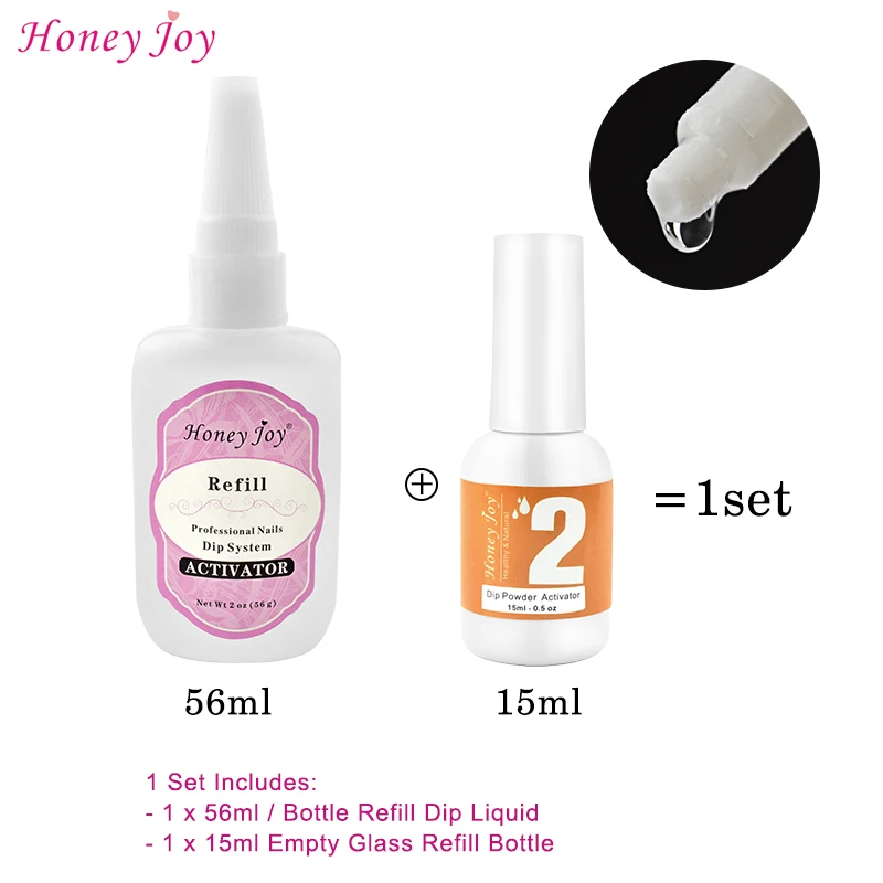 Dip Nails Kits Refill Set 56ml/1.91oz Gel Base Top Sealer Dry Activator+15ml Empty Bottle for Dipping Powder Pre-Bond Liquid