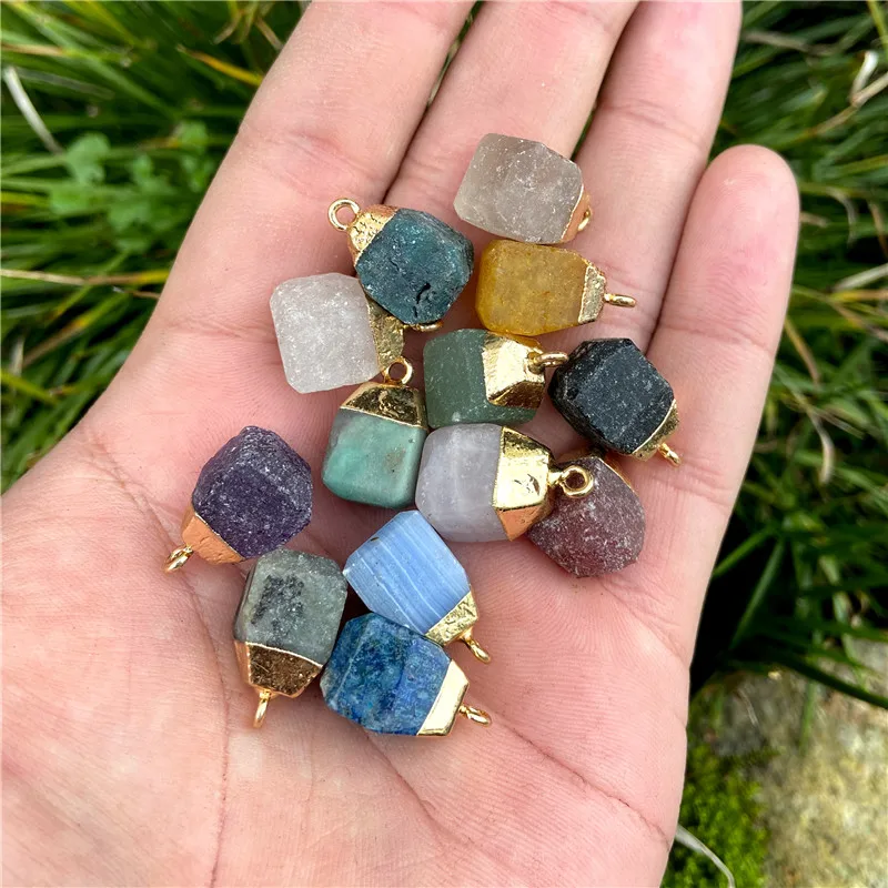 5pcs/lot Natural Stone Nugget Pendant Charm Irregular Stone Meatal Jewelry Accessorie For Making Earring Necklace Choker Finding
