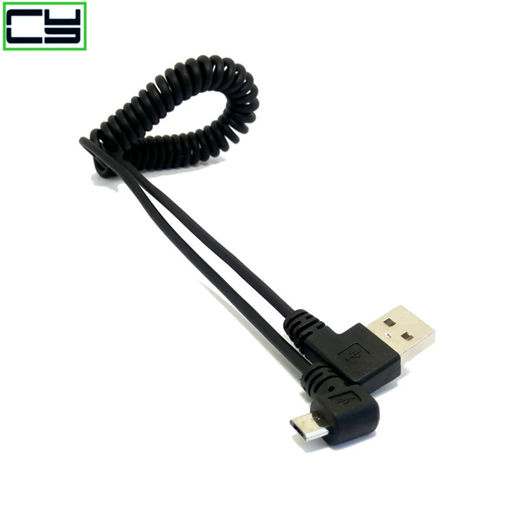 micro usb male 90 degree right angled to usb male left / right angled spring Retractable stretch cable sync data charge 1m