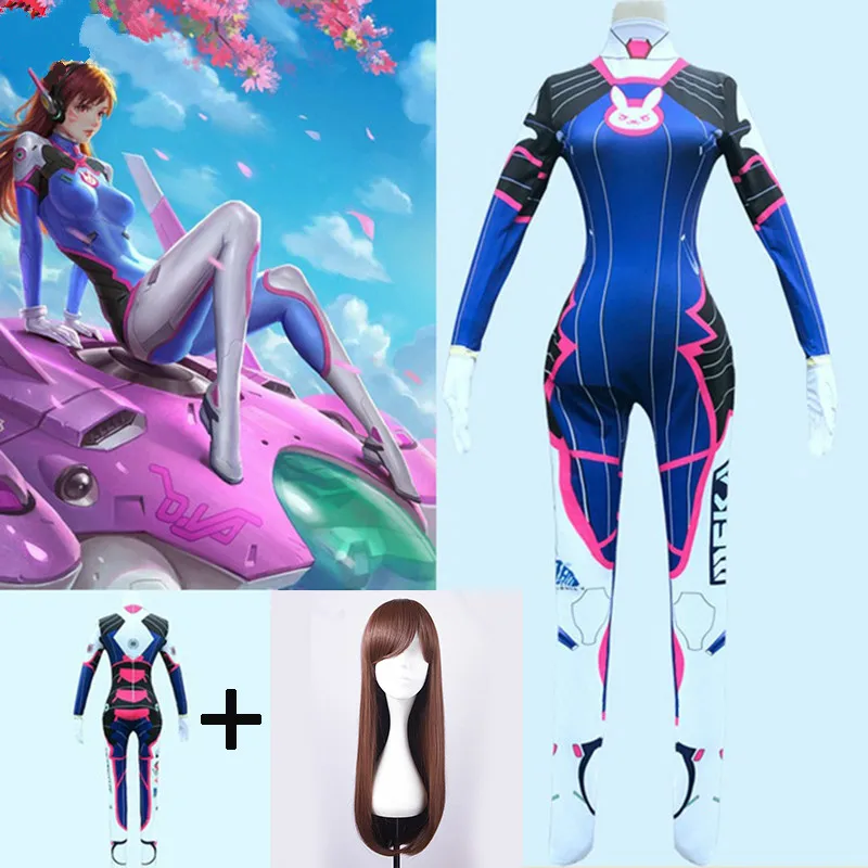 

New D.Va Costume Lycra Spandex DVA Cosplay Zentai Adults Catsuit Halloween Female Bodysuit Womens