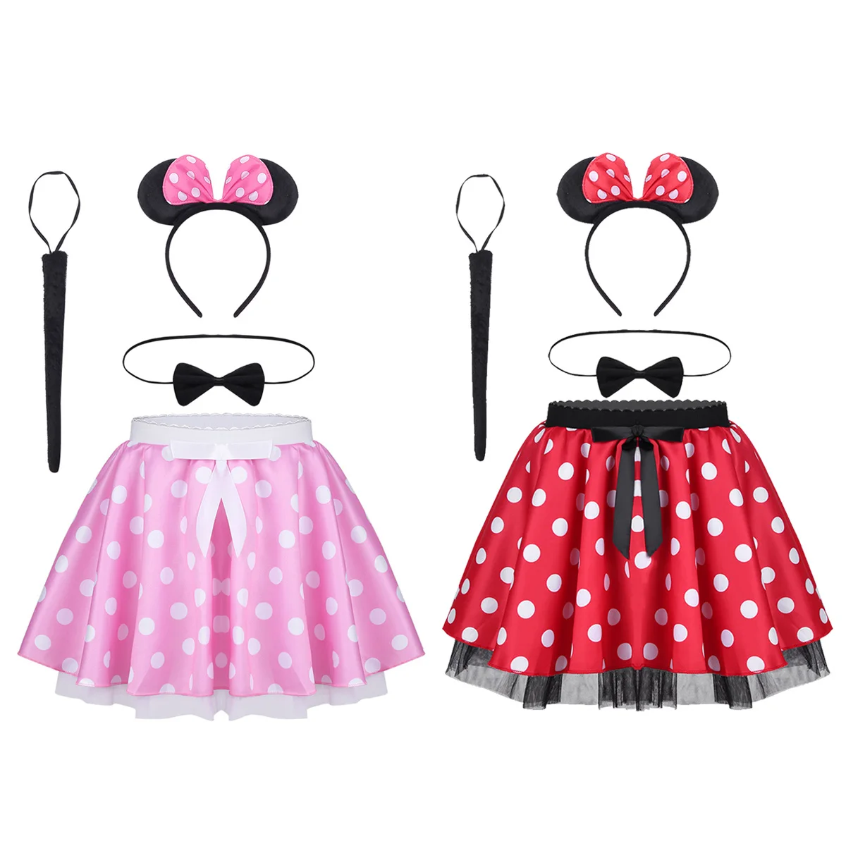 Christmas Minni Mouse Costume Polka Dots Tutu Skirt with Mouse Hairhoop Bow Tie Tail Set for Girl Birthday Party Cosplay Outfit