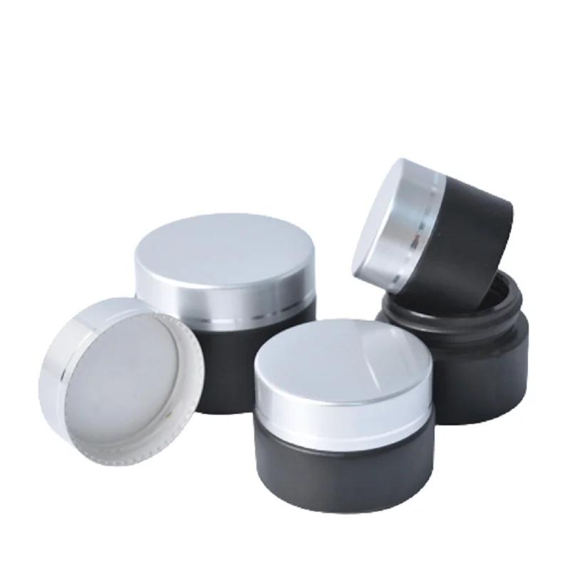 

10pcs Black Frosted Glass Cream Jar Cosmetic Packaging Container Eye Cream Pot 5~100g Empty Face Cream Jars with Silver Lid