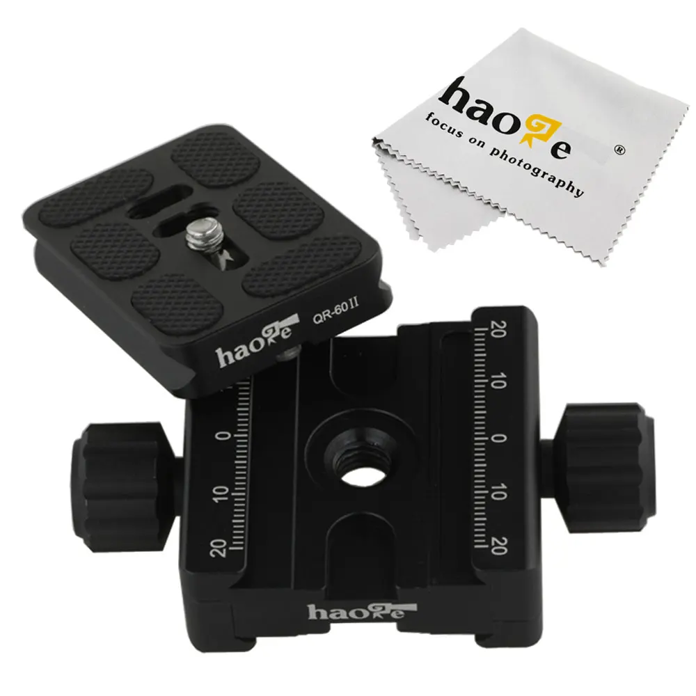 Haoge CP-50BII 50mm Subtend Double Dual Quick Release Clamp with 60mm Plate for Arca Swiss RRS Benro Rail Plate Nodal Slide