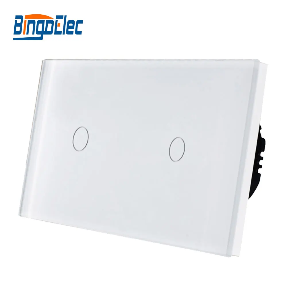 Bingoelec EU Standard Double 1G 1Way Touch Lamp Switch White Crystal Glass Panel Sensor Wall Switch,AC110-250V 157mm*86mm