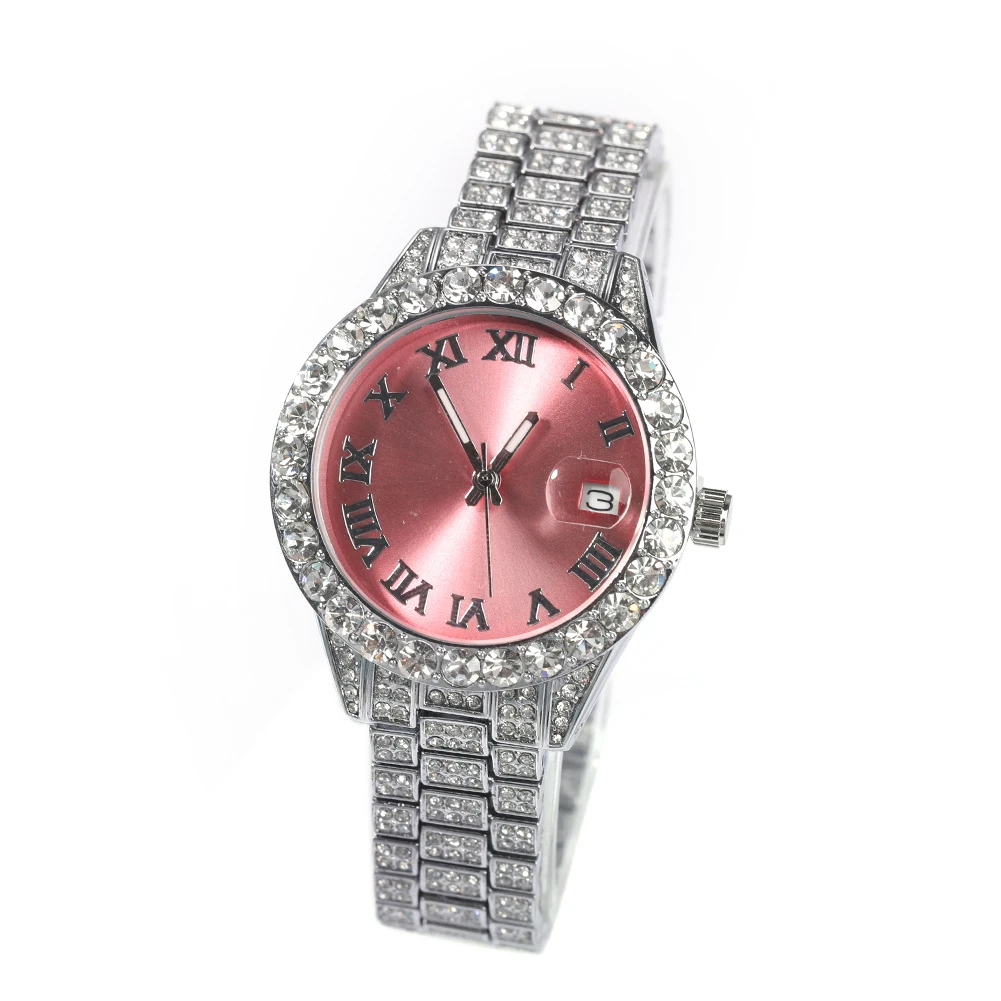 Imagem -04 - Rei Bling Pequeno Iced para Fora Relógio para as Mulheres Redondo Strass Rosa Dial Moda Luxo Quartzo Relógio de Pulso Feminino Adorável Jóias o