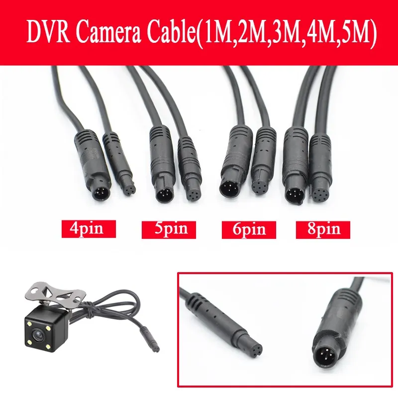 High Quality 4pin 5pin 6pin 8pin Car DVR Camera Extension Cables HD Monitor Vehicle Rear View Camera Wire Male to Femal  Cord