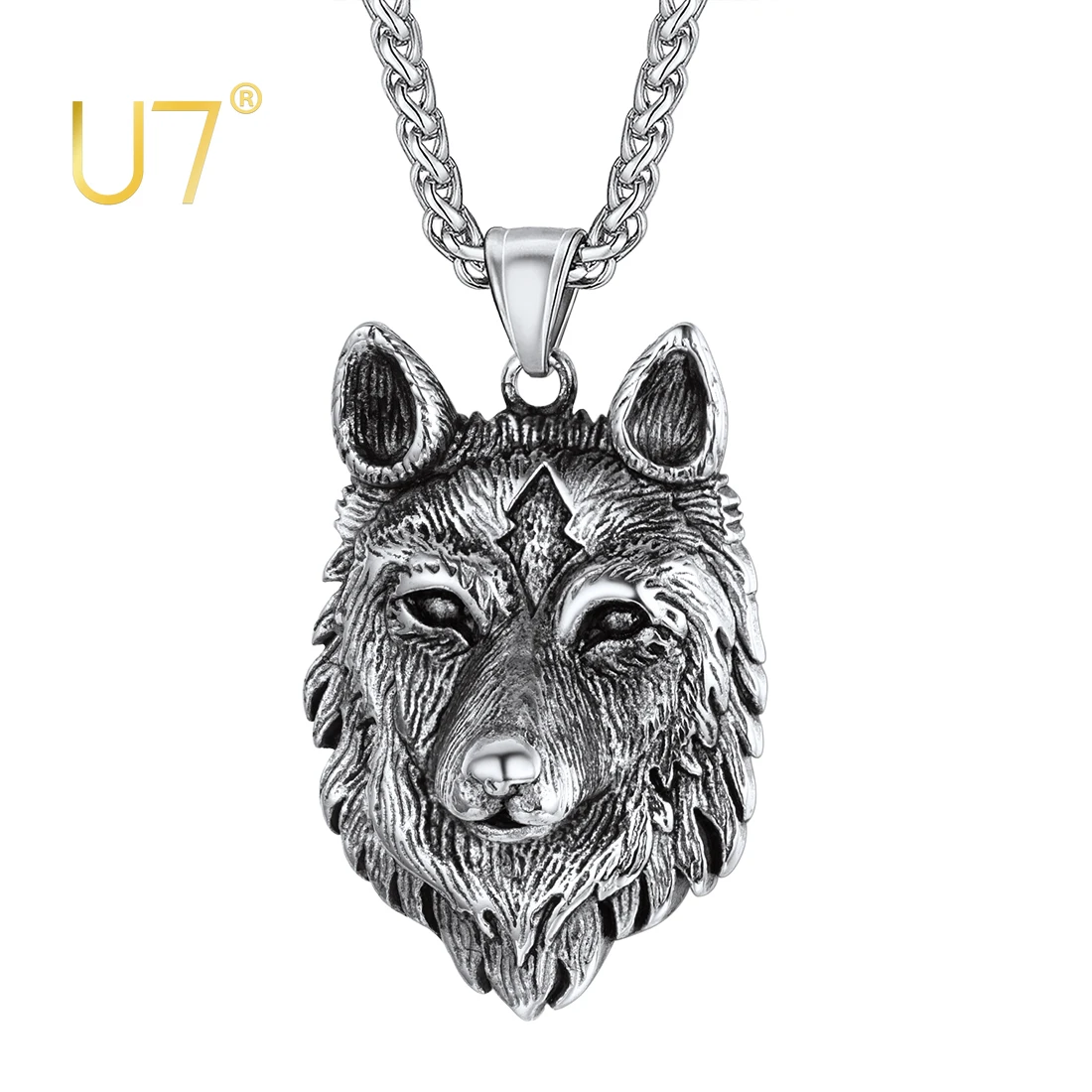 

U7 Men Wolf Necklace Stainless Steel Vintage Personalized Viking Jewelry Chain 22 Inch