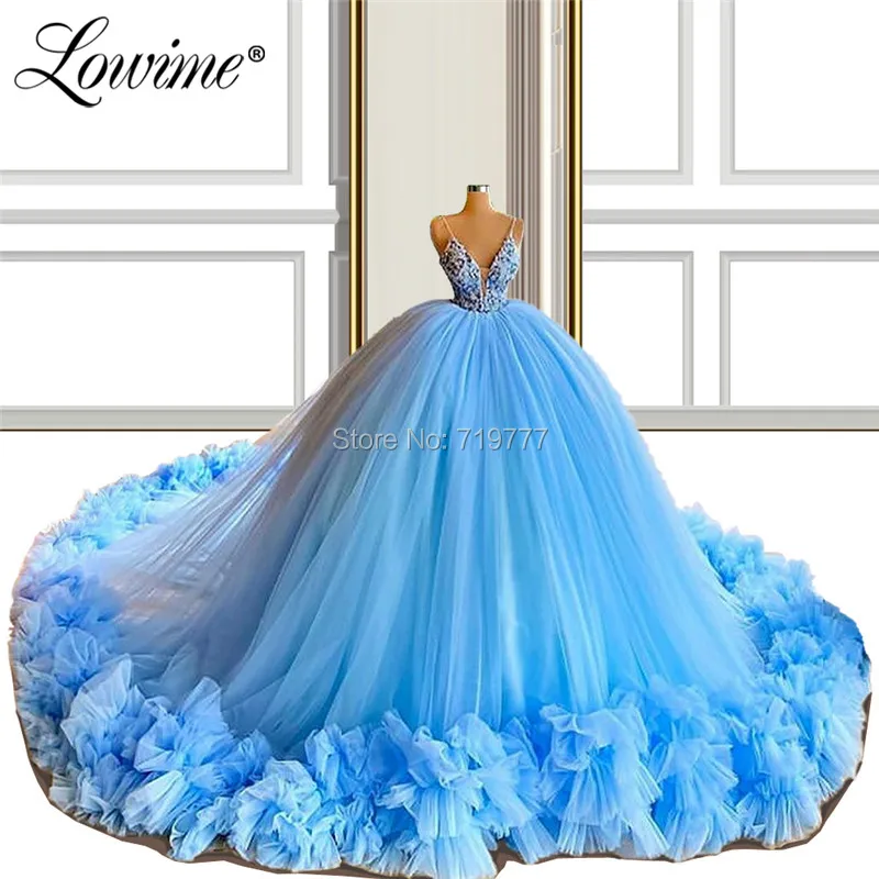 Blue Puffy Prom Dresses Long Ball Gown Party Dress For Weddings 2020 Abendkleider Tulle Dresses Woman Party Night Evening Dress