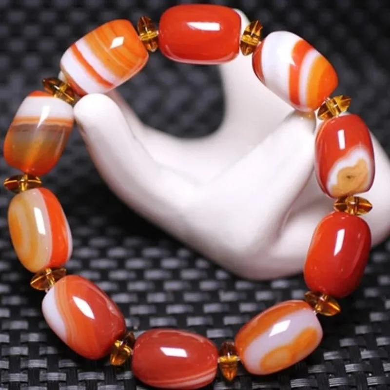 Natural Agate Red Silk Barrel Beads Bracelets for Men and Women Joker Bracelets Fashion Jewelry