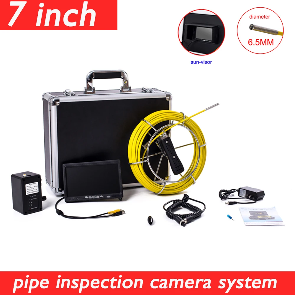 

TPWLCO 6.5mm IP68 Waterproof Pipe Endoscope Video Camera 7inch 20m Cable Pipeline Sewer Drain Industrial Inspection System