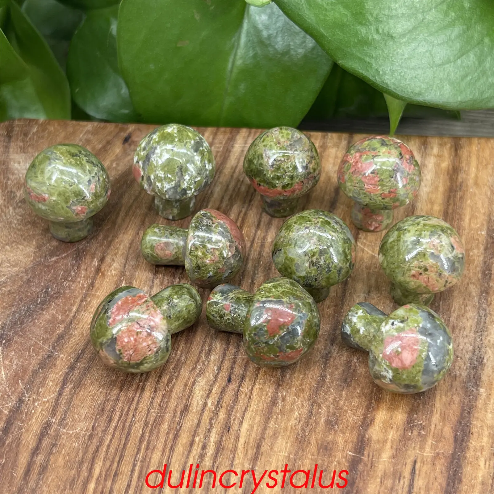 10pcs Natural green curtain granite mini mushroom quartz crystal carved gem reiki healing