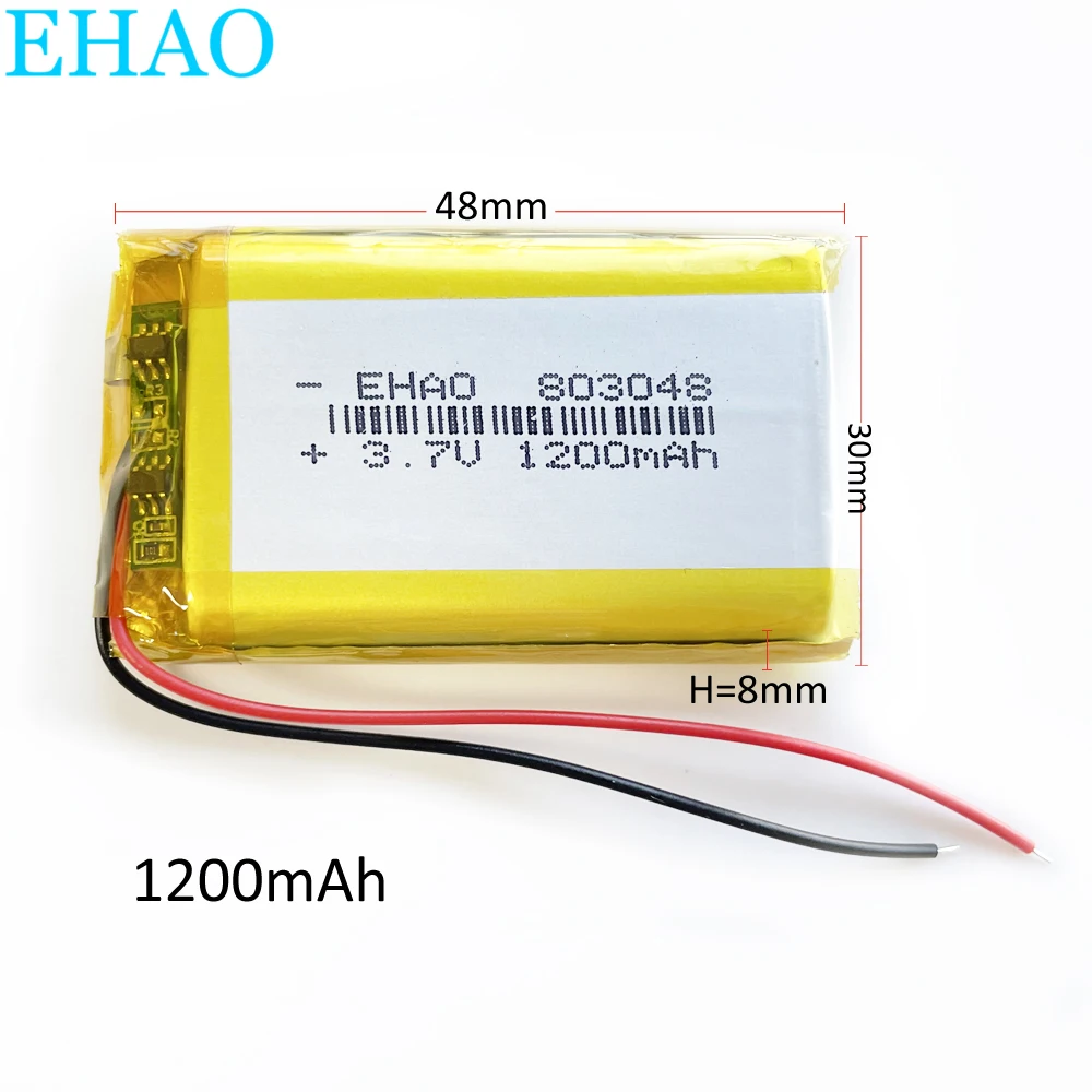 EHAO 803048 3.7V 1200mAh Polymer Lithium Lipo Rechargeable Battery For Mp3 GPS Recording Pen Bluetooth Massager Scanner