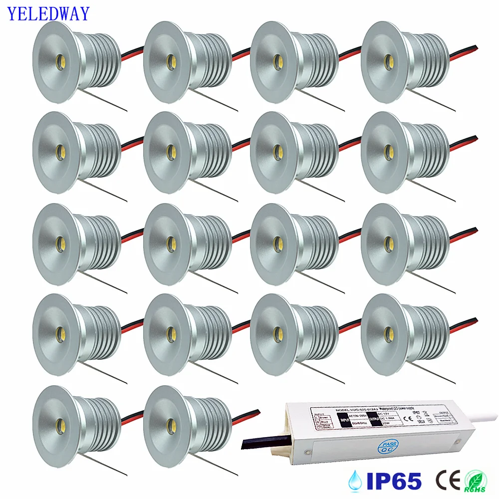 IP65 1W LED Mini Downlight mit Transformator Decke Scheinwerfer DC12V Schlafzimmer 25mm Einbau Spot LED Lampen Küche Schrank lichter