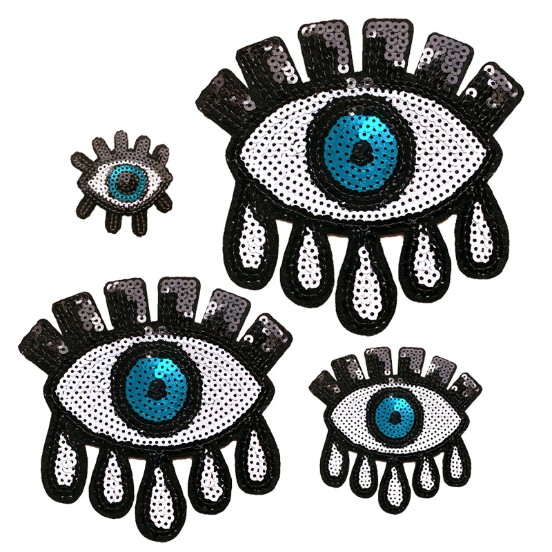 Sequins Patches with Large Eyes, Embroidery Patch, DIY Badge, Iron on Badges, Wholesale Sewing Supplies