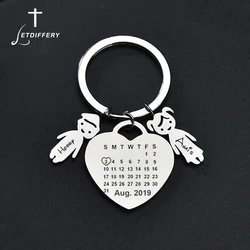 Letdiffery Custom Boy Girl Calendar Keychain Stainless Steel Laser Engrave Name Date Photo Never Fade Keyring Anniversary Gifts