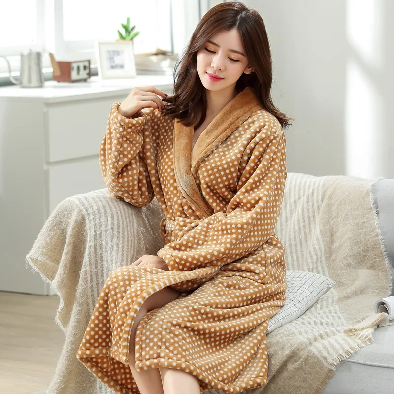 

Coral Fleece Bathrobe Nightgown Robes Women Autumn Winter Pajamas Home Clothing Men Long Sleeve Soft Warm Thick Sleepwear H5625