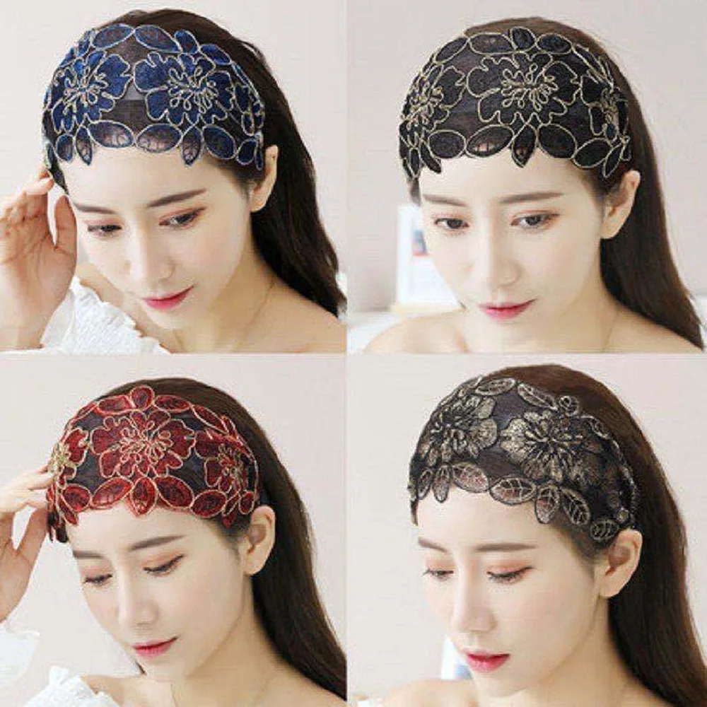 1PC Wide Hook Flower Hair Hoop Head Band for Women Headwear Lace Flowers Headband Hairband Girls Hair Accessories