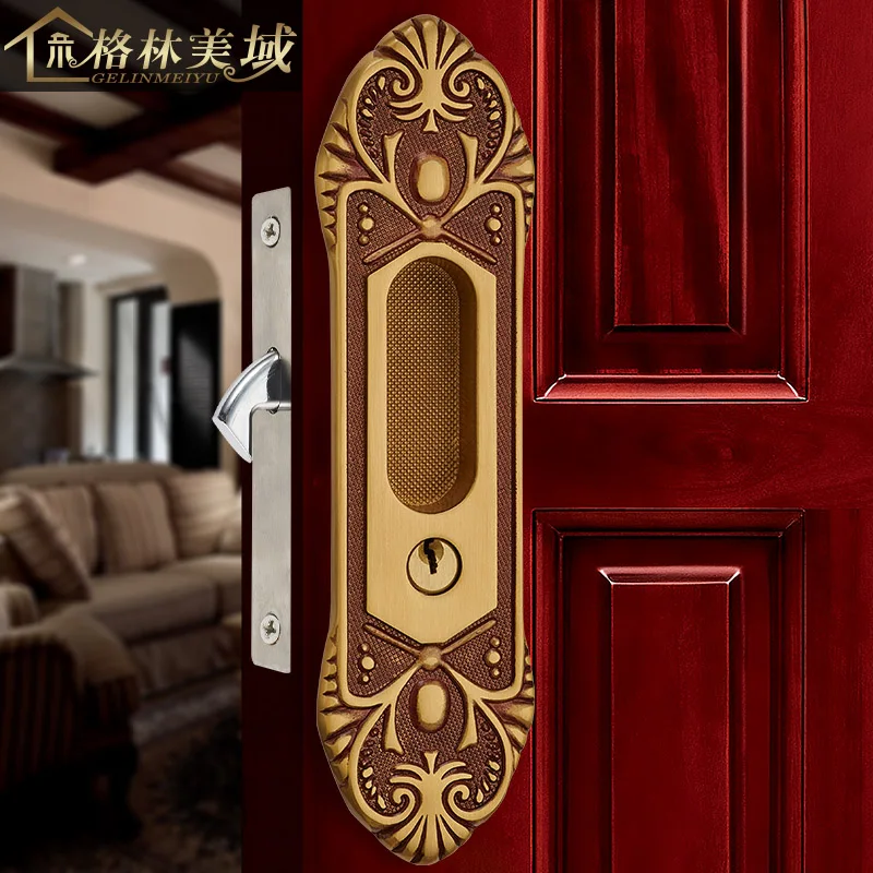 

Copper Locked Copper Sliding Door Lock Copper Kitchen Bathroom Sliding Door Lock American Sliding Door Handle 01