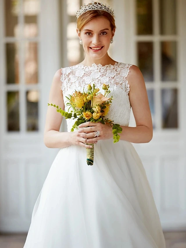 Vestidos De novia acampanados con cuello De murciélago, traje bohemio De encaje sobre tul, ilusión informal, verano, 2024