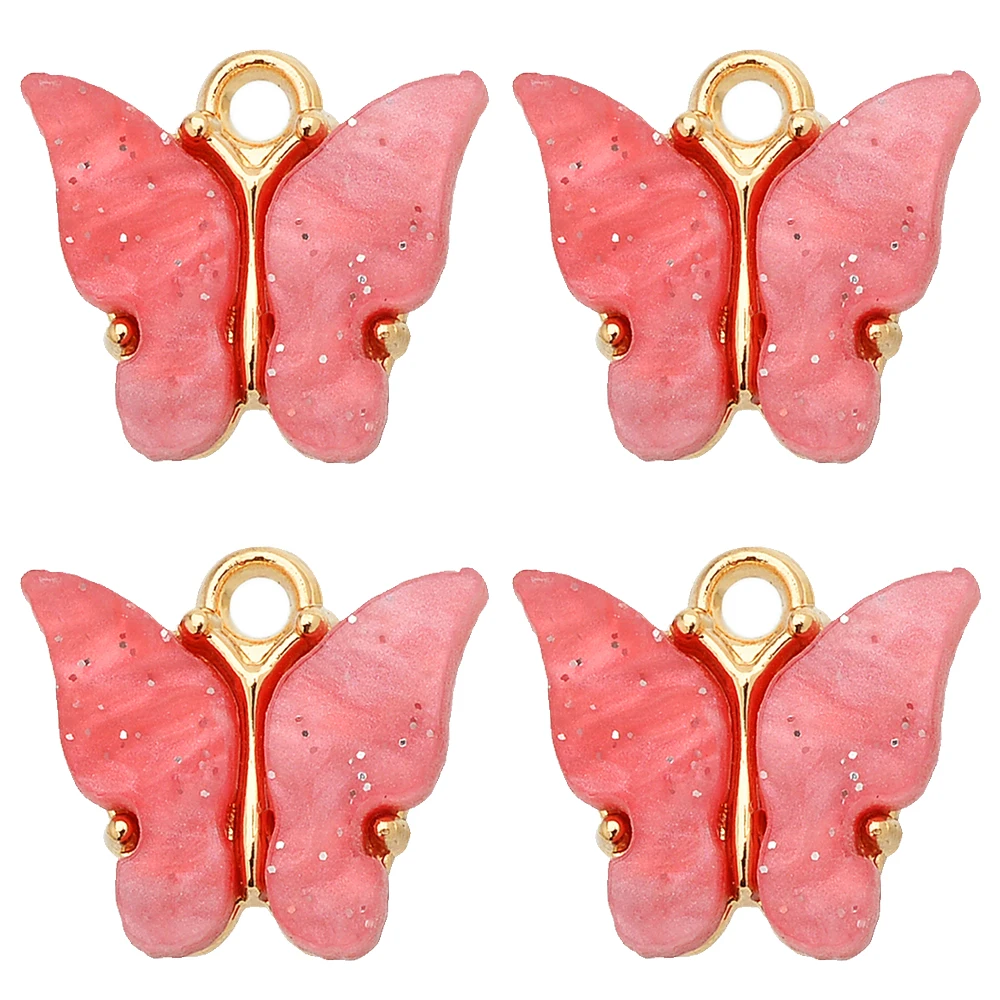 Handmade Butterfly Pendant Earrings Accessories Colorful Acrylic Insect Golden Charm for Jewelry Making Supplies DIY Bracelet