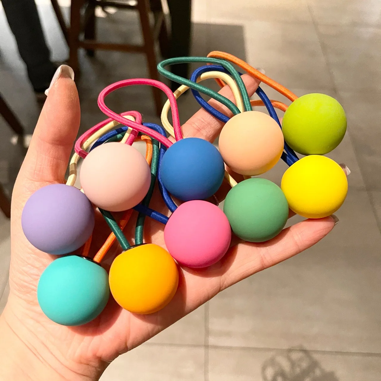 Cute Candy Ball Cute Acrylic Beads Ball Elastic Hair Bands Candy Colors Kids Stretch Hair Ties Lovely Rope Bands Girls Hair Gum