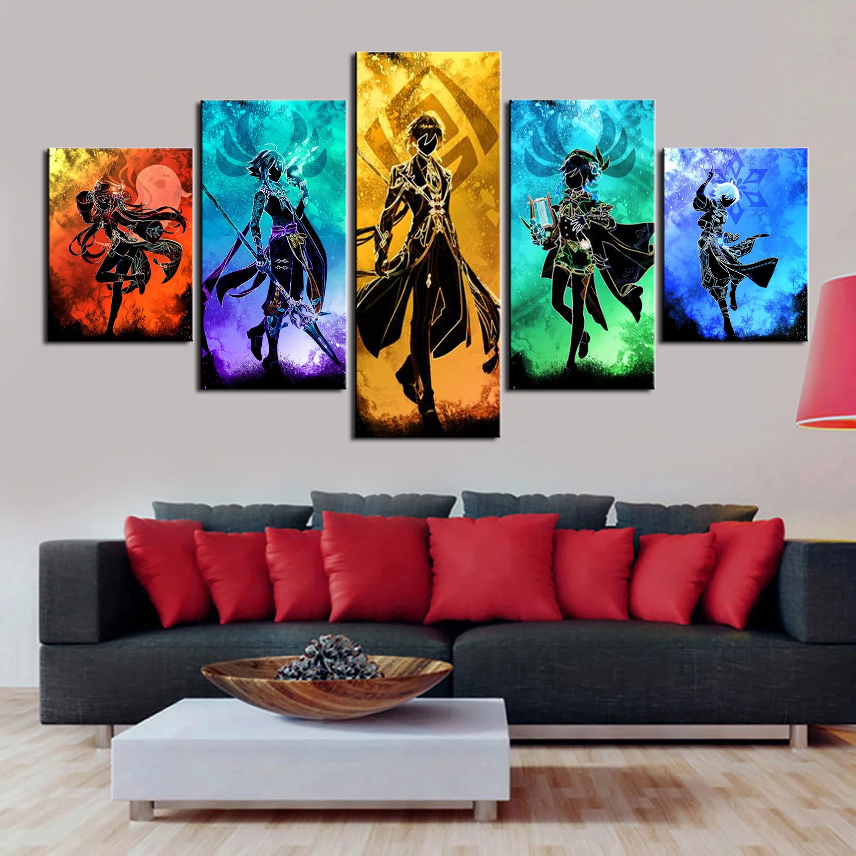 5 Pieces Canvas Painting Abstract Arts Genshin Impact Game Home Decor Picture Living Room HD Anime Poster Prints Bedroom Mural