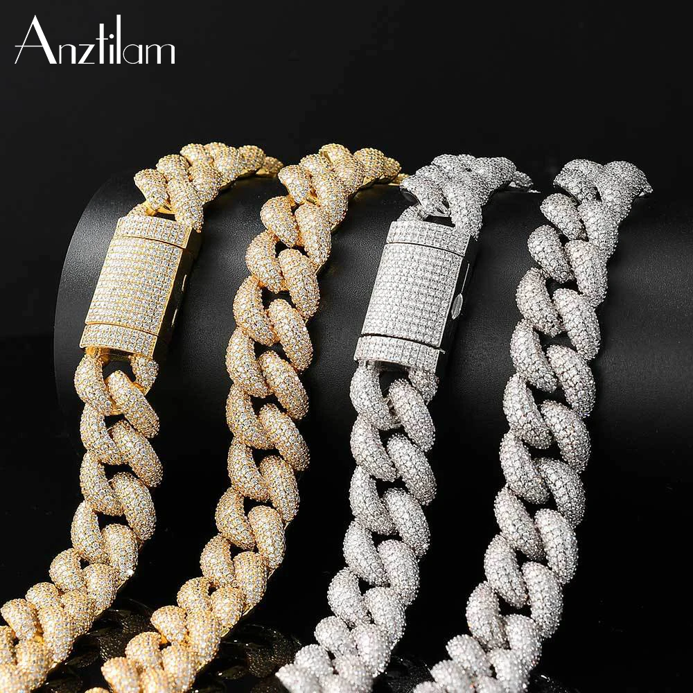 Anztilam 15mm Bubble Iced Out Cuban Chain Hip Hop Necklace AAA Cubic Zircon Copper Long Miami Chain Choker For Men