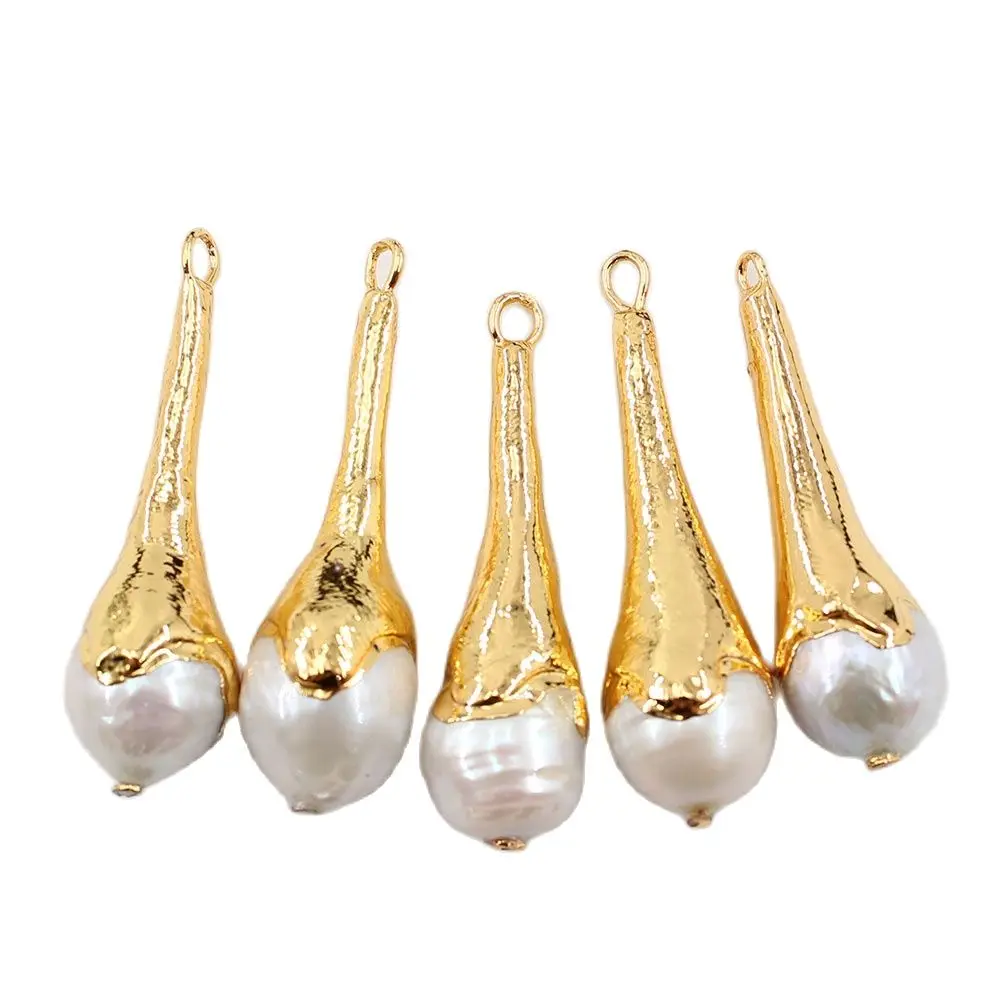 APDGG 5PC Natural White Keshi Pearl Water drop Gold Plated Keshi Pearl Pendant For Necklace Pendant Jewelry DIY