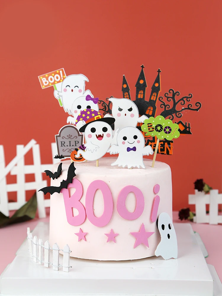 Happy Halloween Cake Toppers Halloween Cupcake Toppers Cartoon zucca strega torta fantasma bandiere Decorative per bambini Halloween Deco