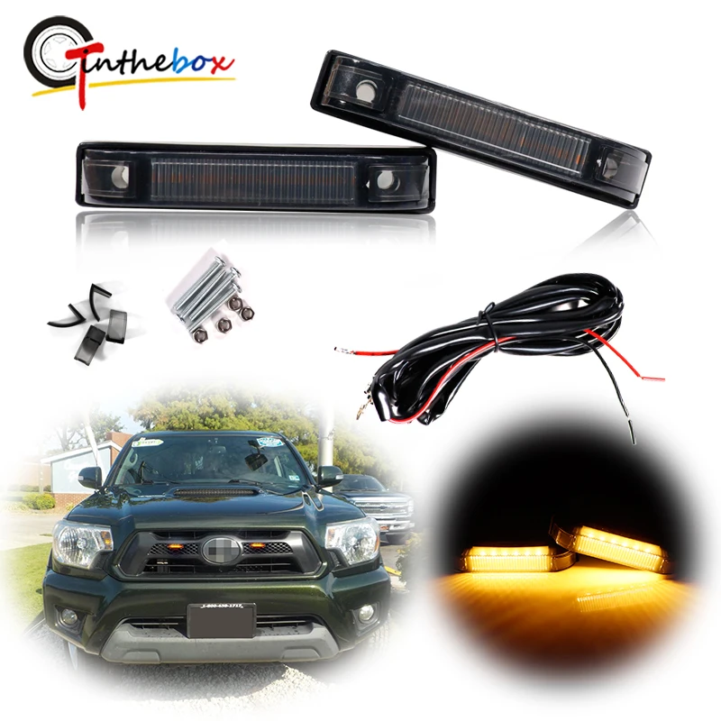 

Smoked / Yellow Lens Amber / White LED Front Center Grille DRL Driving Light w/ Wiring Harness Kit For 2012-up Toyota Tacoma 12V