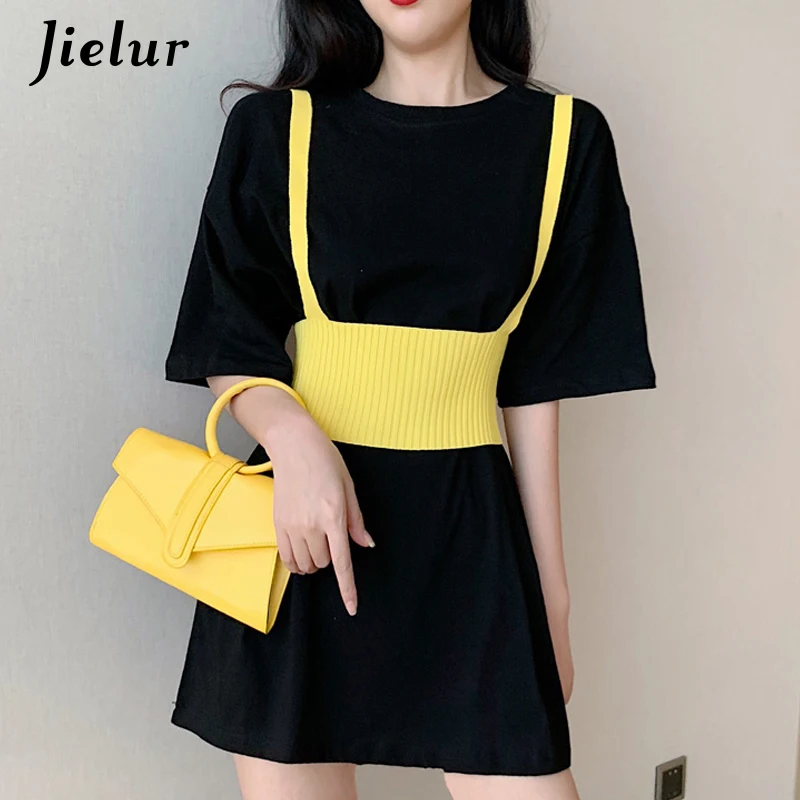 Jielur Long Womans T Shirt Knitted Two Pieces Chicly Casual Tee Tops Female Charming Cute Street Summer Vetement Femme