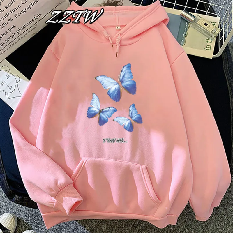 MÙA THU ĐÔNG Mới Nhật Bản Hàn Quốc Harajuku Áo Kawaii Phim Hoạt Hình Bướm In Hoa Văn Trang Nữ Khoác Hoodie