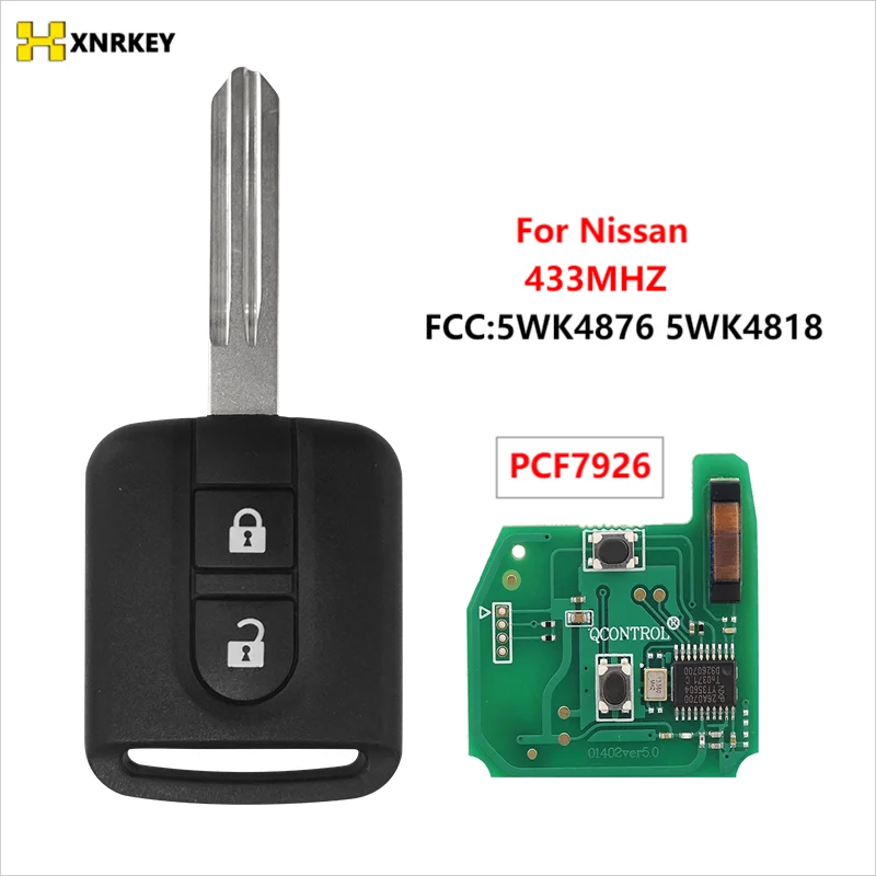 Xnrkey-オリジナルの5wk4876/818 id46チップ,nissan用の2つのボタン,リモートキーフォブスターf24m k12 elgrand X-TRAIL qashqai ara micro