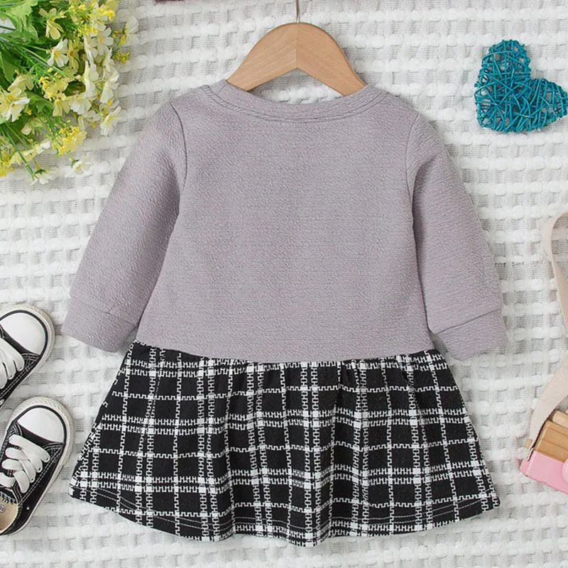 Plaid Print Baby Girl Dress Patchwork Sweater Dress Casual Long Sleeve Princess Dress Toddler Girl Clothing Infant Party Dresses