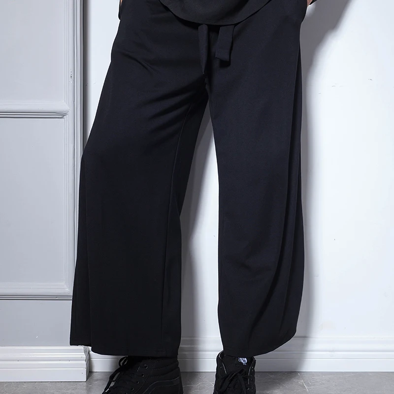 

Men's trousers spring and autumn loose-fitting nine minutes casual wide-leg trousers men's bell-bottom hip-hop style