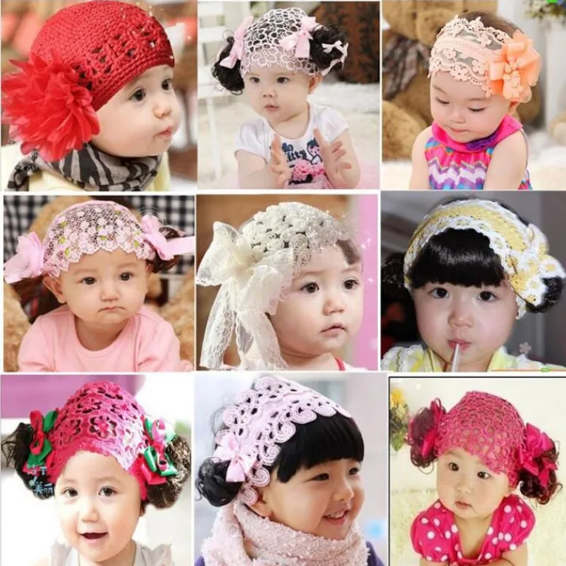 Cute children\'s small curl wig hair band children\'s dress hair band small bow tiara hair net set baby headbands for girls