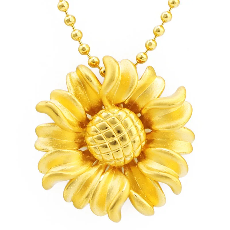 

New Pure 24K Yellow Gold Pendant Women 999 Gold SunFlower Necklace Pendant