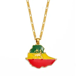 Anniyo 4.7CM Ethiopian Map Flag Pendant Necklace for Women Men Gold Color Ethiopia Jewelry Map Chains @008606