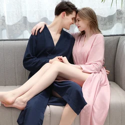 Women Long Waffle Bath Robes Spa Hotel Sleepwear Suck Water Men kimono Towel Bathrobe Bridesmaid Dressing Gowns Sexy Sleepwear