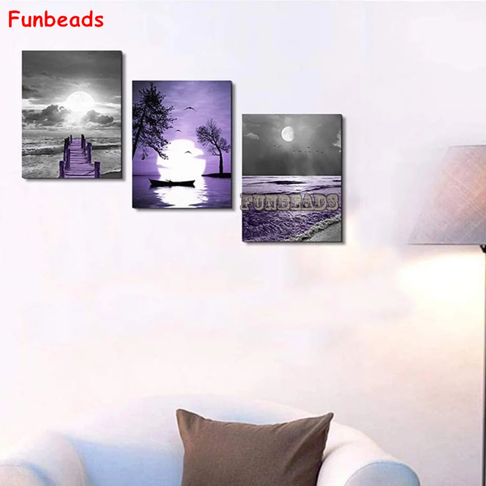 

Diamond Mosaic Black And white Ocean Purple The Sea Scenery Diamond Embroidery Diamond Painting Full Square New Arrival GG6487