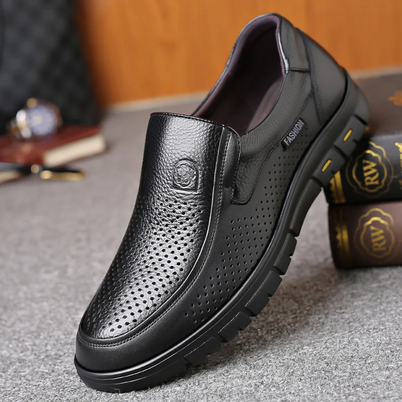 Zapatos de cuero genuino para hombre, mocasines de goma antideslizantes, suaves, informales, 2023