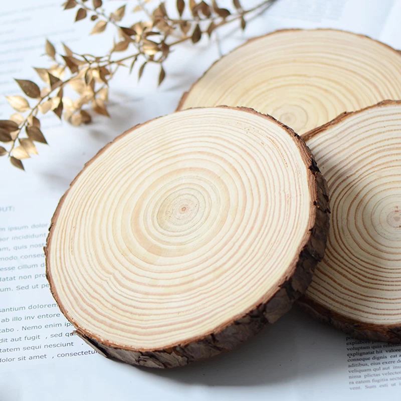 Wooden Decoration Natural Pine Round Unfinished Thick Wood Tree Bark Log Discs DIY Crafts Coaster Wedding Party Painting