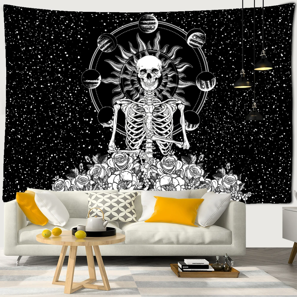 WallTapestryHangingDecorHomeRoomWitchcraftHippieMandalaAstrologyWallpaperBedroomDORMTarotSunMoonCustomHippieRoomSkull