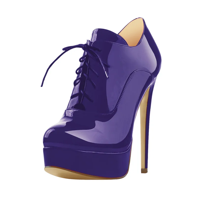 Onlymaker Women Black Platform Ankle Boots High Heels Lace Up Patent Leather Stiletto Sexy Lady Fashion Booties image 3